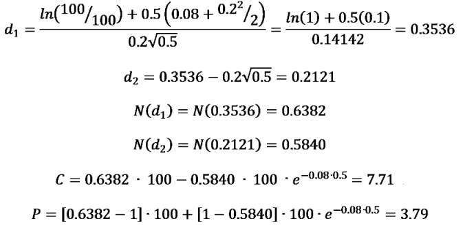Calculating the option's premiums using Black-Sholes